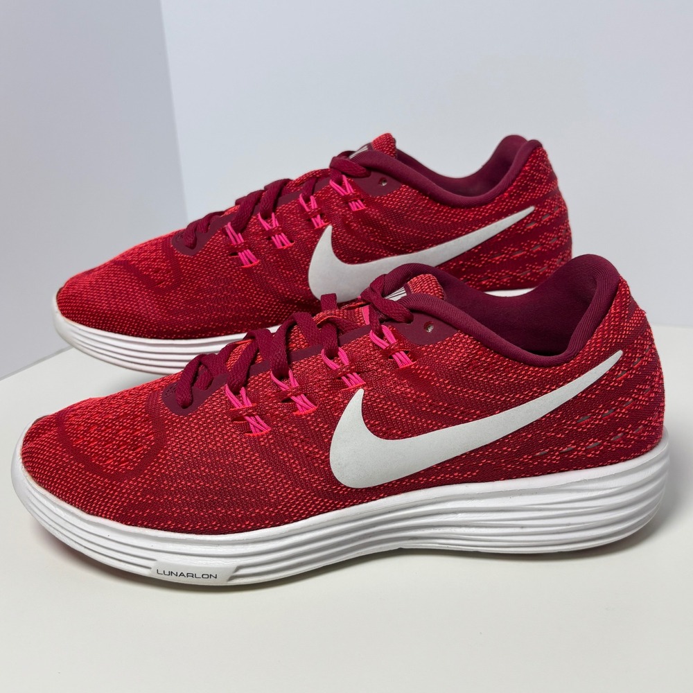 Nike‎ Lunar Tempo 2 Flyknit Running Shoes Women's 8.5 Red Sneakers 818098-602
